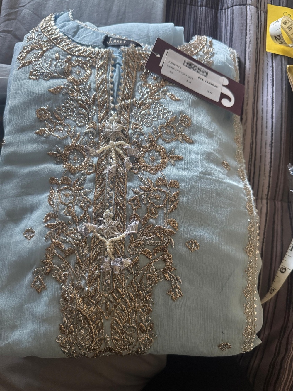 J. PRET Sky Blue Embroidered Women's Dress - Picture 4 of 9